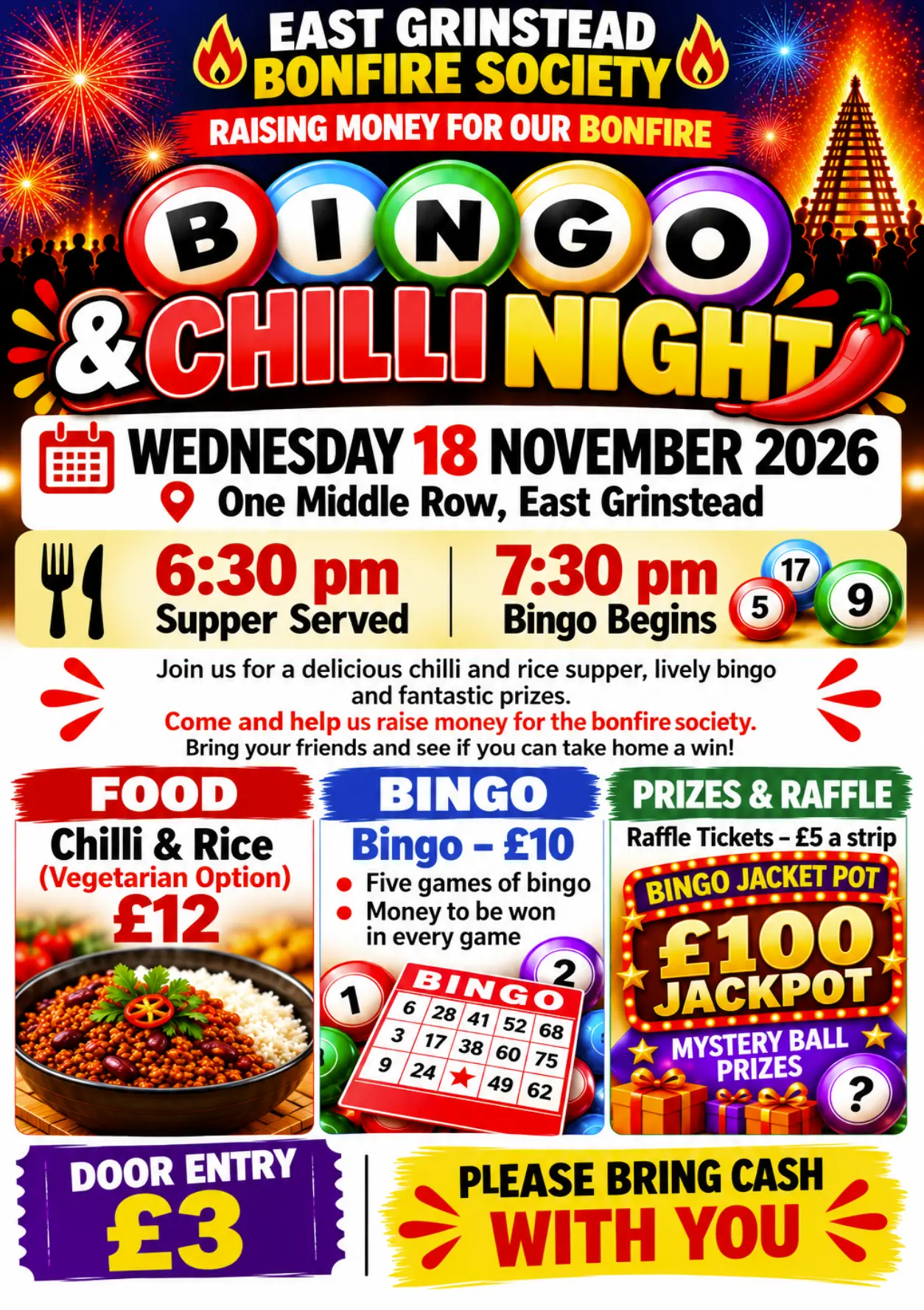 Bingo & Chilli Night — Wednesday 18 November 2026 at One Middle Row, East Grinstead